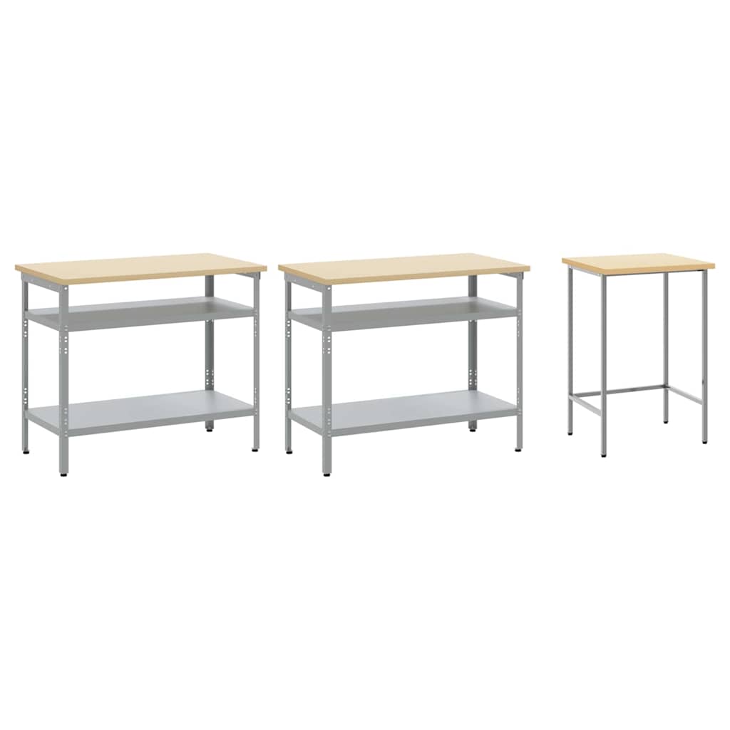vidaXL Werkbank-Set 3 pcs Beige und Grau Pulverbeschichteter Stahl
