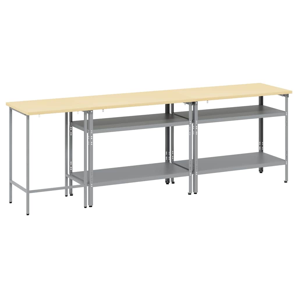 vidaXL Werkbank-Set 3 pcs Beige und Grau Pulverbeschichteter Stahl