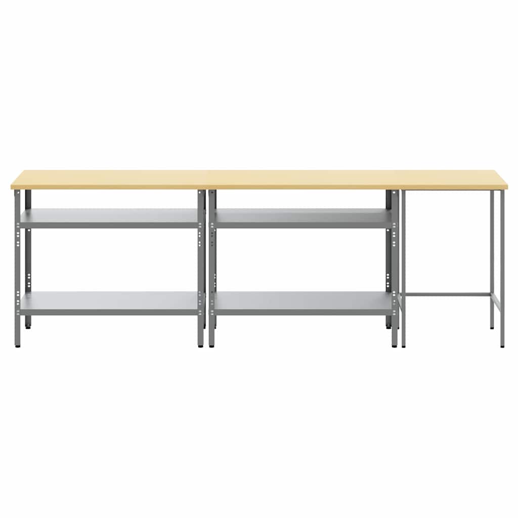 vidaXL Werkbank-Set 3 pcs Beige und Grau Pulverbeschichteter Stahl