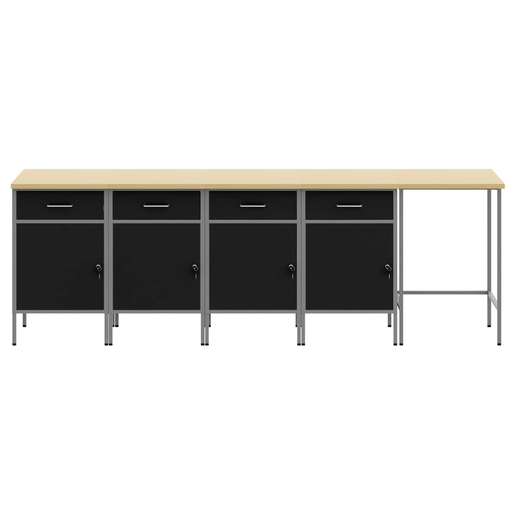vidaXL Arbeitsschrankset mit Schubladen 5 pcs Schwarz und Grau
