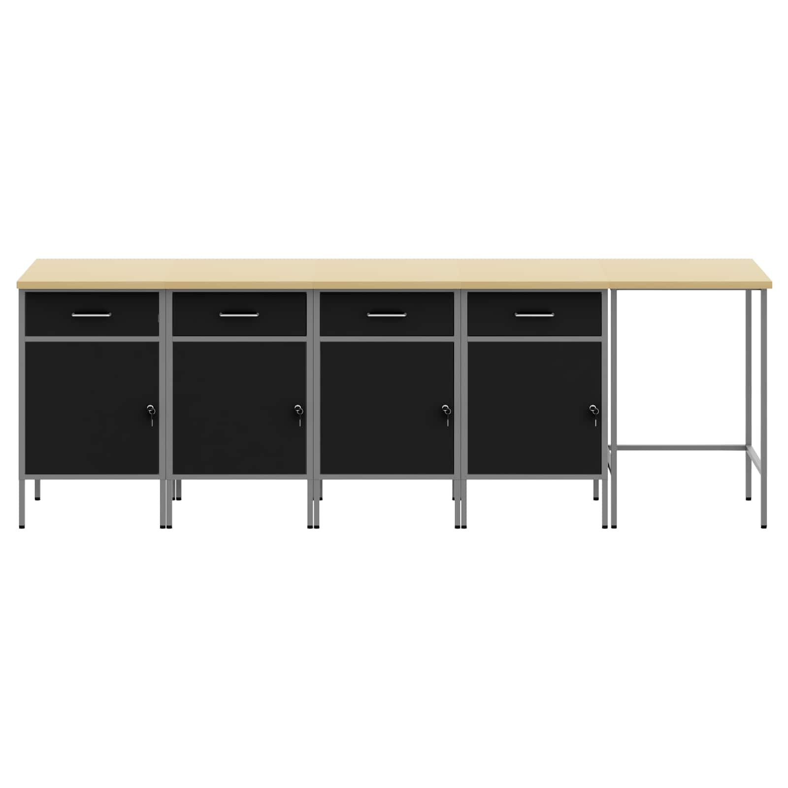 vidaXL Arbeitsschrankset mit Schubladen 5 pcs Schwarz und Grau