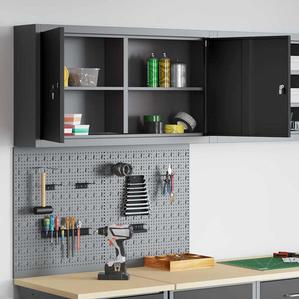 vidaXL Werkzeugschrank-Set 3 pcs Schwarz Pulverbeschichteter Stahl