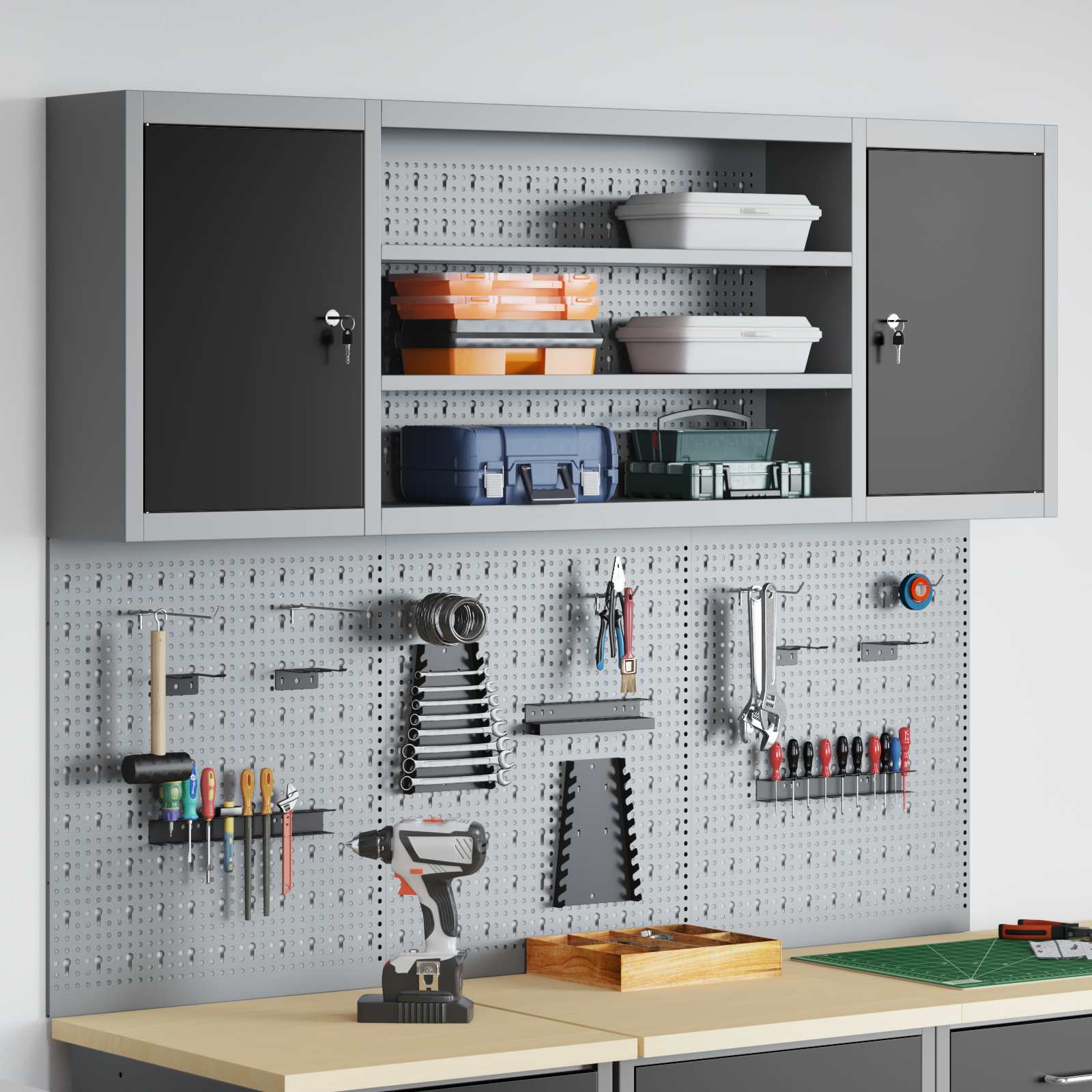 vidaXL Werkzeugschrank-Set 4 pcs Schwarz Pulverbeschichteter Stahl