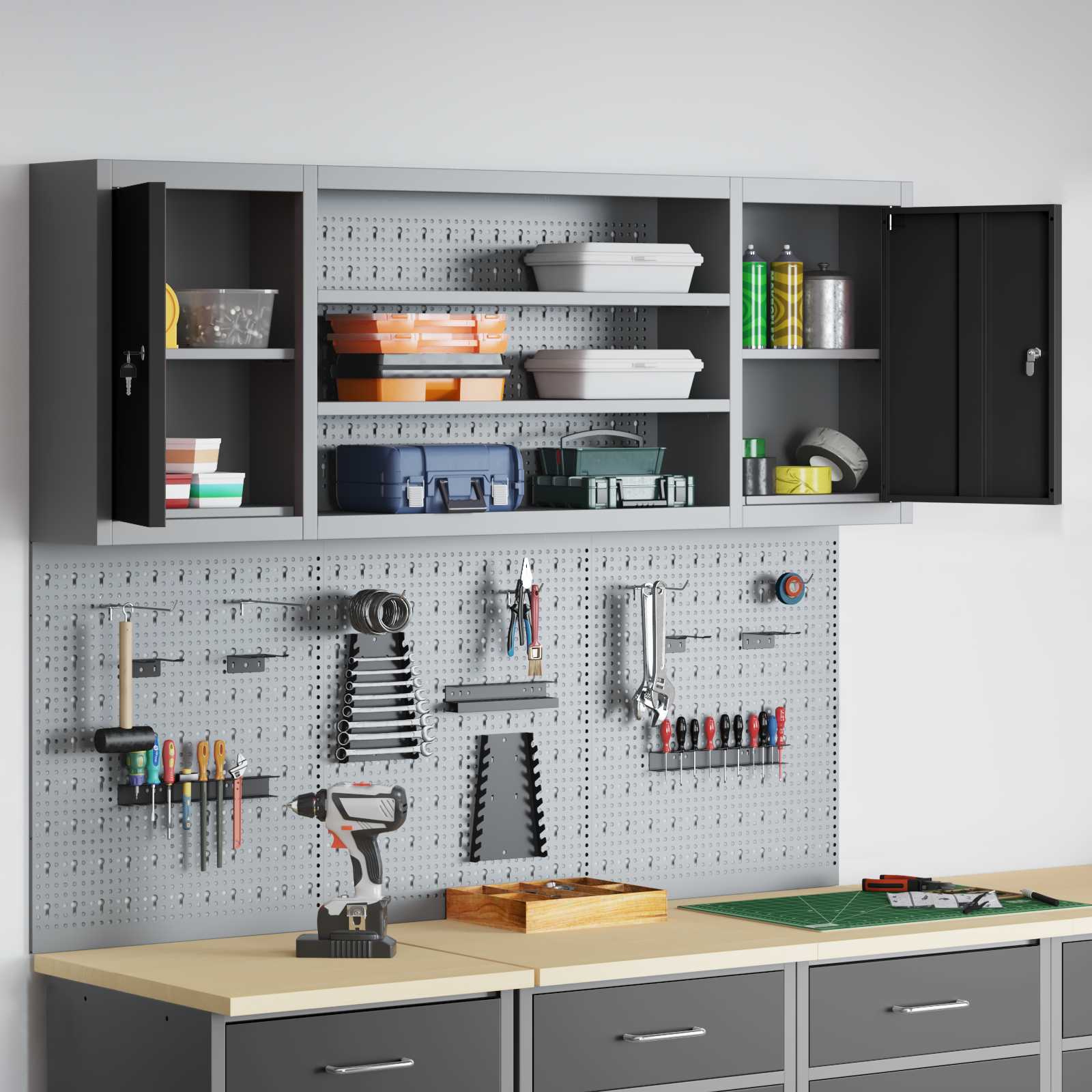 vidaXL Werkzeugschrank-Set 4 pcs Schwarz Pulverbeschichteter Stahl