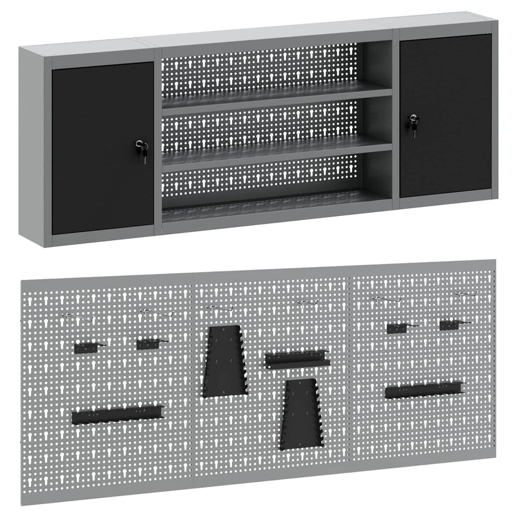 vidaXL Werkzeugschrank-Set 4 pcs Schwarz Pulverbeschichteter Stahl