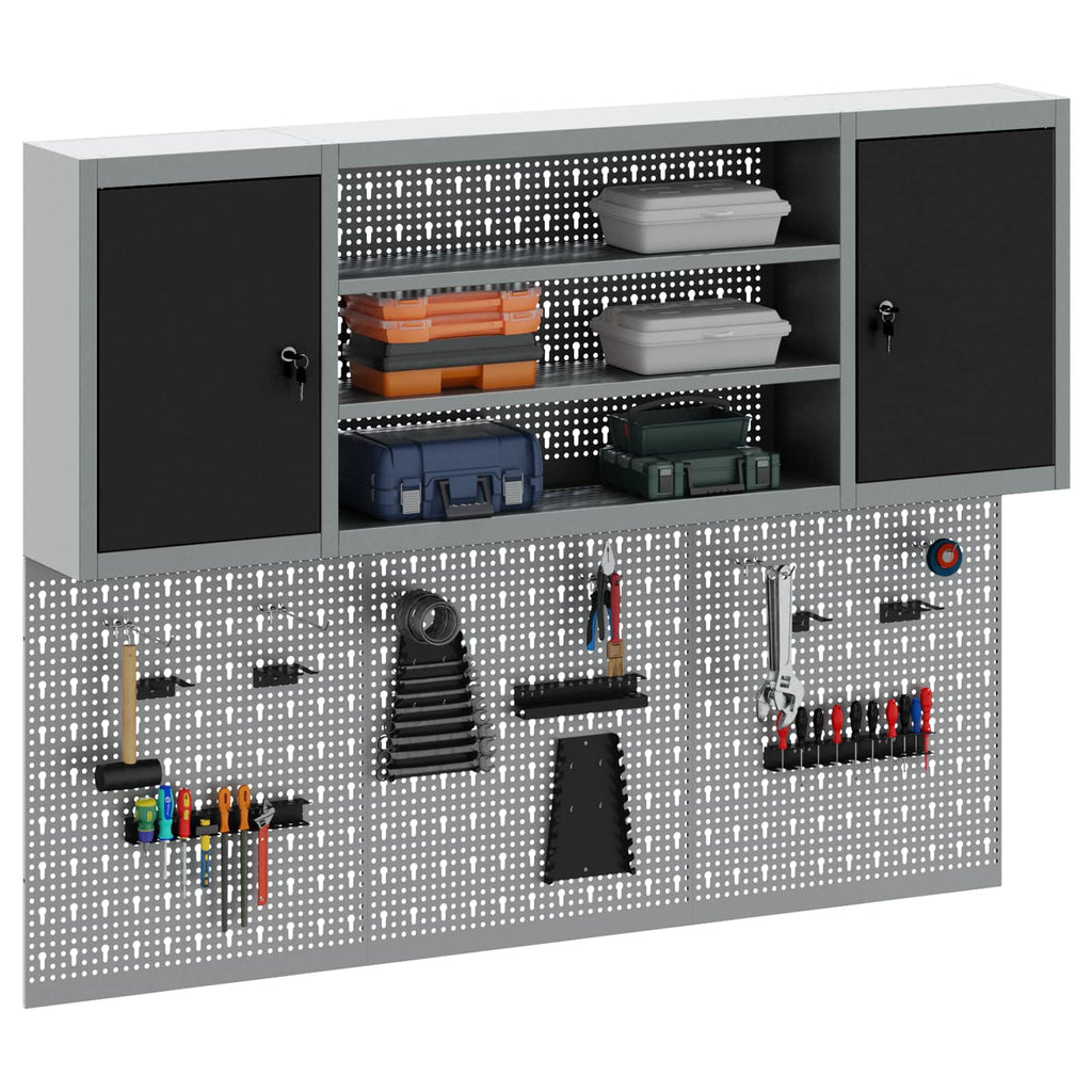 vidaXL Werkzeugschrank-Set 4 pcs Schwarz Pulverbeschichteter Stahl
