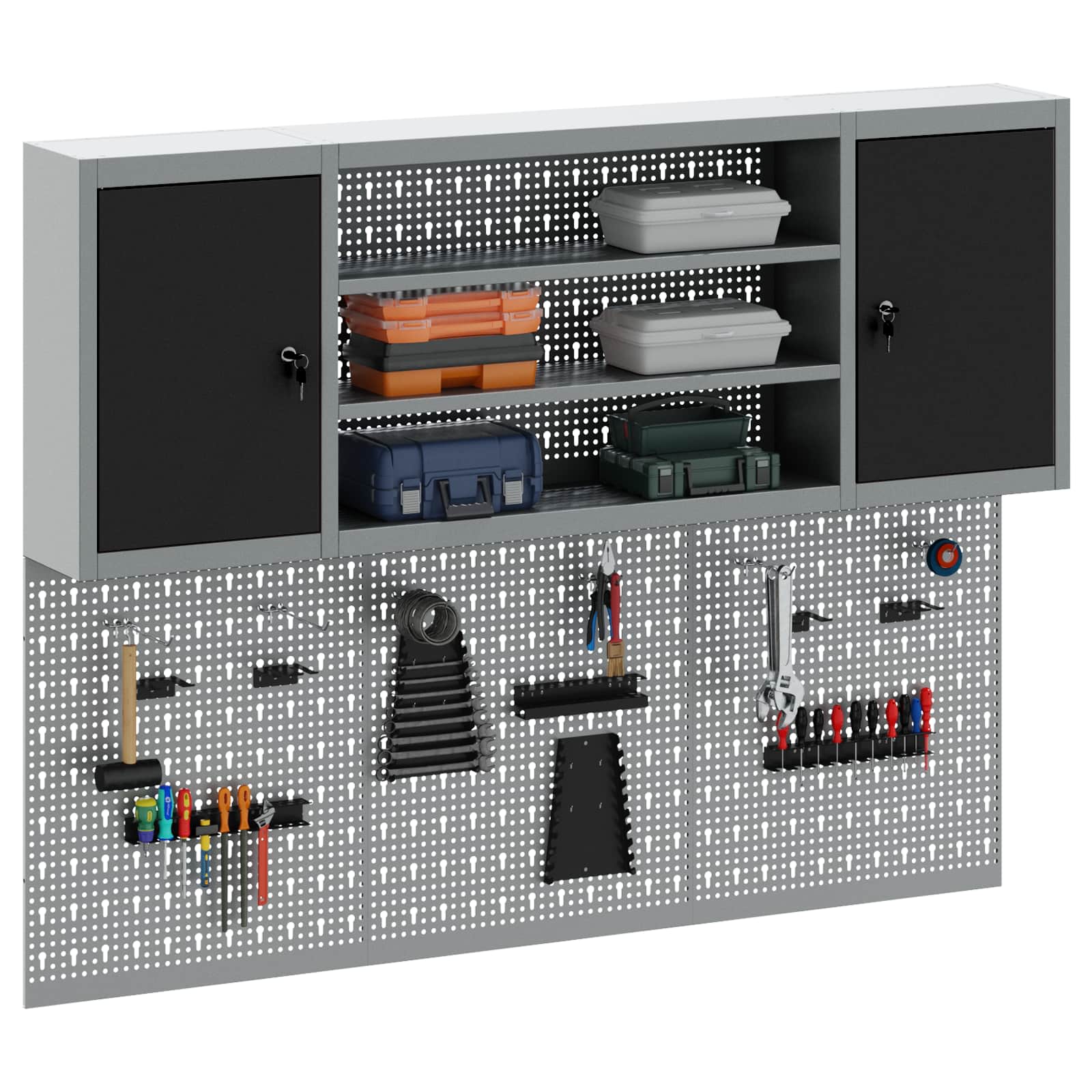 vidaXL Werkzeugschrank-Set 4 pcs Schwarz Pulverbeschichteter Stahl