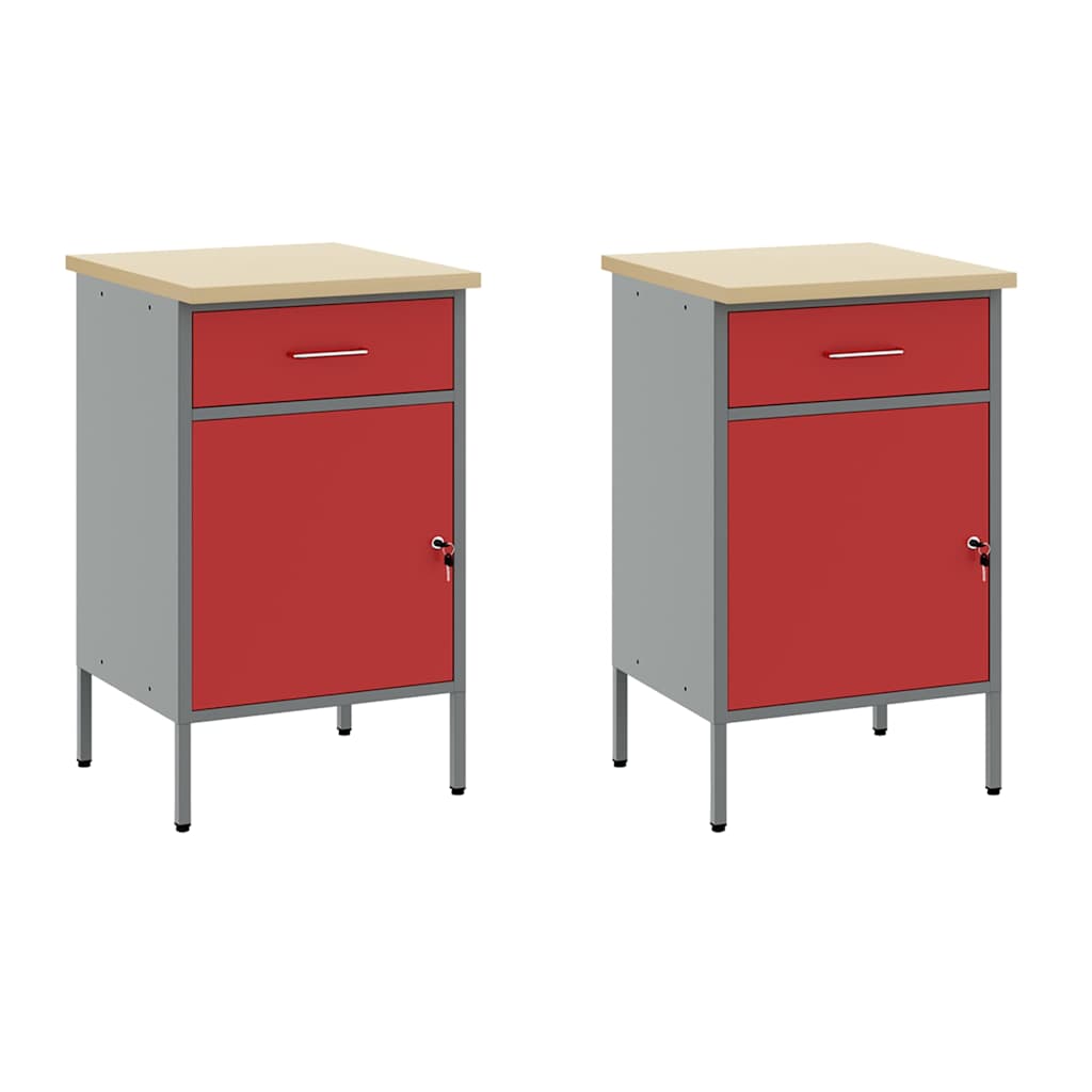 vidaXL Werkbank mit Schubladen 5 pcs Rot Ingenieure Holz und Stahl