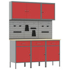 vidaXL Werkbank mit Schubladen 8 pcs Rot Ingenieure Holz und Stahl