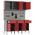 vidaXL Werkbank mit Schubladen 8 pcs Rot Ingenieure Holz und Stahl