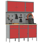 vidaXL Werkbank mit Schubladen 8 pcs Rot Ingenieure Holz und Stahl