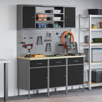 vidaXL Werkbank mit Schubladen 7 pcs Schwarz Ingenieure Holz und Stahl