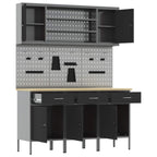 vidaXL Werkbank mit Schubladen 7 pcs Schwarz Ingenieure Holz und Stahl