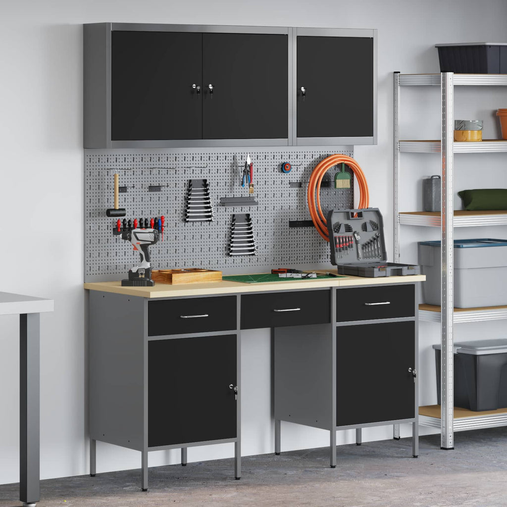 vidaXL Werkbank mit Speicher 10 pcs Schwarz Ingenieure Holz und Stahl
