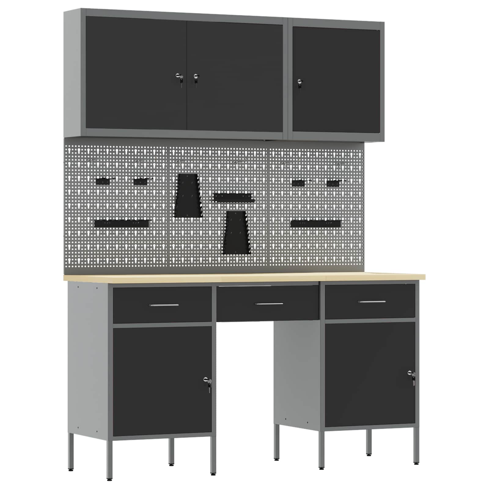 vidaXL Werkbank mit Speicher 10 pcs Schwarz Ingenieure Holz und Stahl