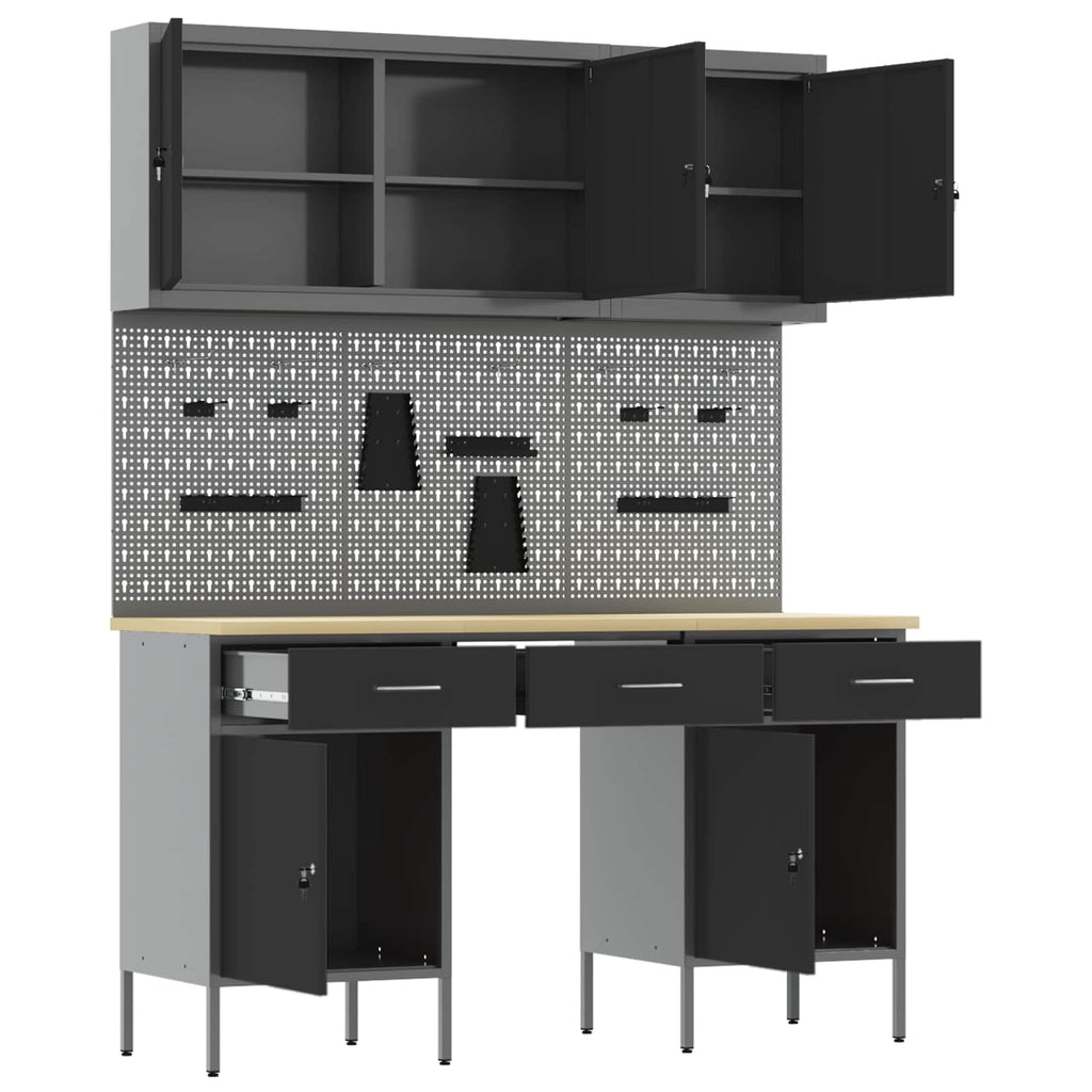 vidaXL Werkbank mit Speicher 10 pcs Schwarz Ingenieure Holz und Stahl