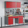vidaXL Werkbank mit Schubladen 10 pcs Rot Ingenieure Holz und Stahl