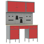vidaXL Werkbank mit Schubladen 10 pcs Rot Ingenieure Holz und Stahl