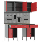 vidaXL Werkbank mit Schubladen 10 pcs Rot Ingenieure Holz und Stahl