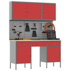 vidaXL Werkbank mit Schubladen 10 pcs Rot Ingenieure Holz und Stahl