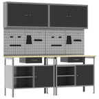 vidaXL Werkbank-Set 8 pcs Schwarz und Grau Pulverbeschichteter Stahl