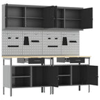 vidaXL Werkbank-Set 8 pcs Schwarz und Grau Pulverbeschichteter Stahl