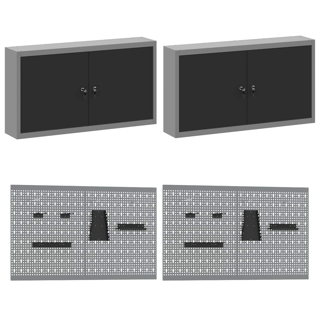 vidaXL Werkbank-Set 8 pcs Schwarz und Grau Pulverbeschichteter Stahl