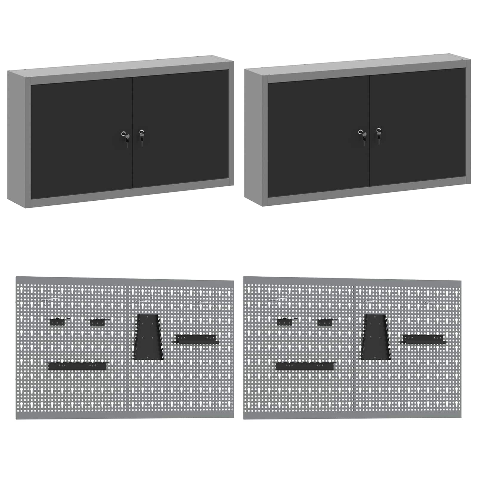 vidaXL Werkbank-Set 8 pcs Schwarz und Grau Pulverbeschichteter Stahl