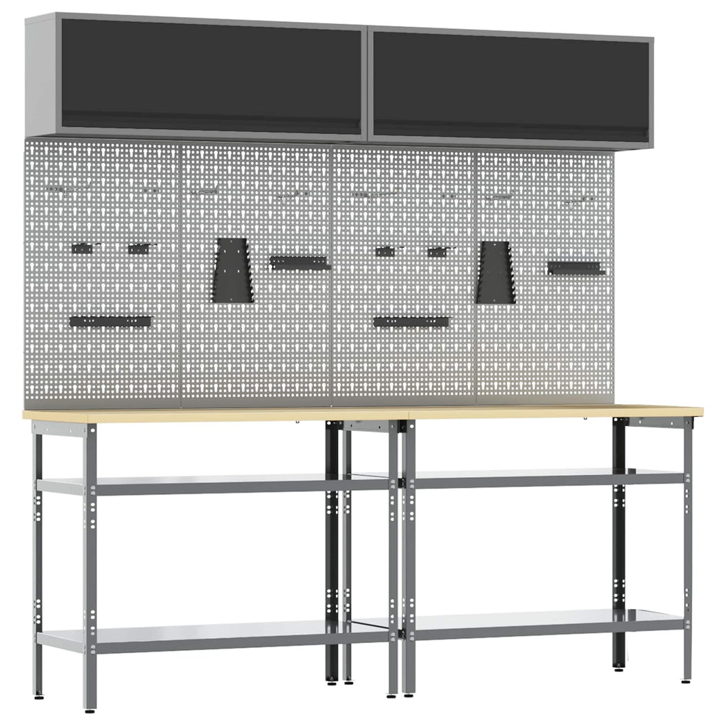 vidaXL Werkbank-Set 8 pcs Schwarz und Grau Pulverbeschichteter Stahl