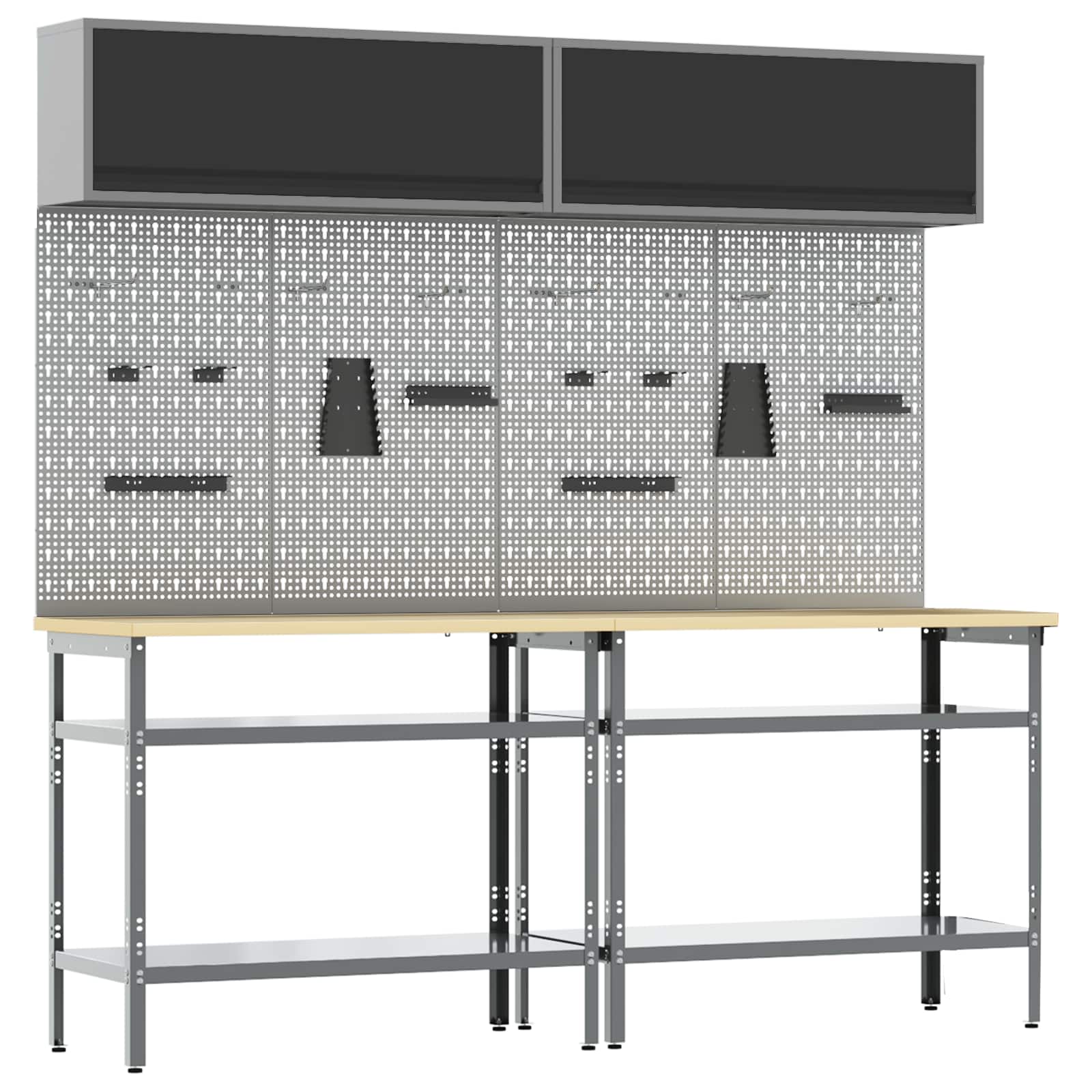 vidaXL Werkbank-Set 8 pcs Schwarz und Grau Pulverbeschichteter Stahl