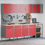 vidaXL Arbeitsschrankset mit Schubladen mit Regal 12 pcs Rot und Grau