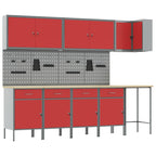 vidaXL Arbeitsschrankset mit Schubladen mit Regal 12 pcs Rot und Grau