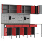 vidaXL Arbeitsschrankset mit Schubladen mit Regal 12 pcs Rot und Grau