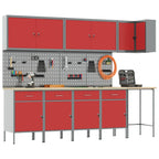 vidaXL Arbeitsschrankset mit Schubladen mit Regal 12 pcs Rot und Grau