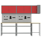 vidaXL Arbeitsschrankset mit Regal mit Speicher 10 pcs Rot und Grau