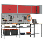 vidaXL Arbeitsschrankset mit Regal mit Speicher 10 pcs Rot und Grau