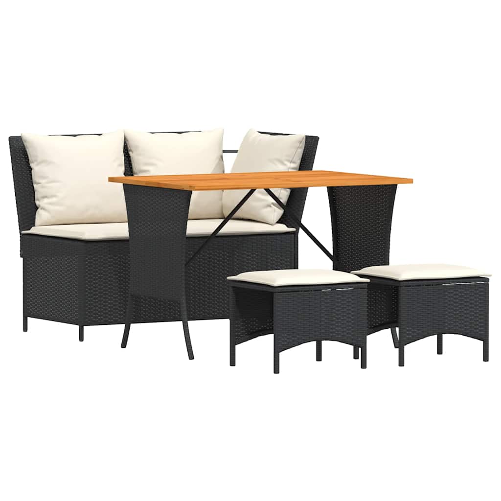 vidaXL 4-tlg. Garten-Essgruppe mit Kissen Schwarz Poly Rattan