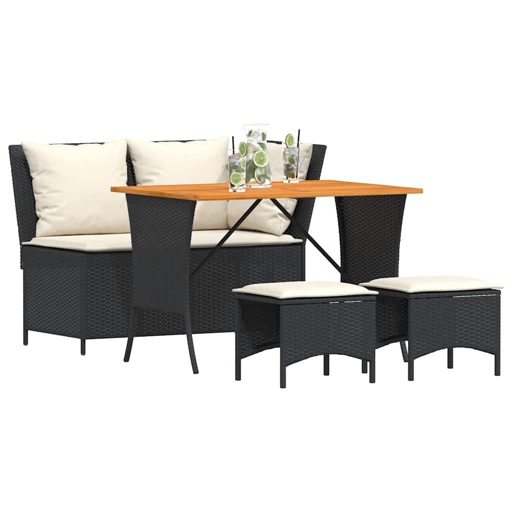vidaXL 4-tlg. Garten-Essgruppe mit Kissen Schwarz Poly Rattan
