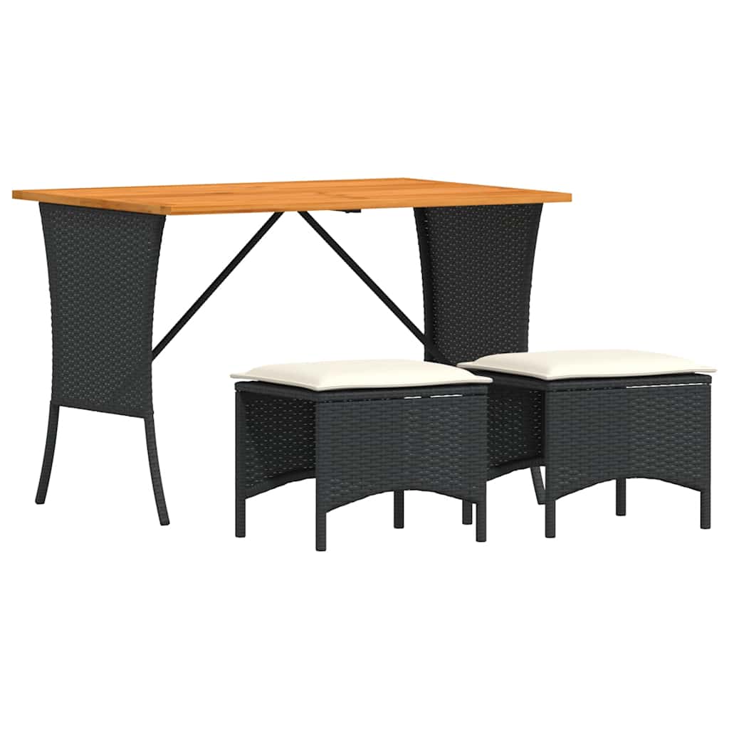 vidaXL 3-tlg. Garten-Essgruppe mit Kissen Schwarz Poly Rattan