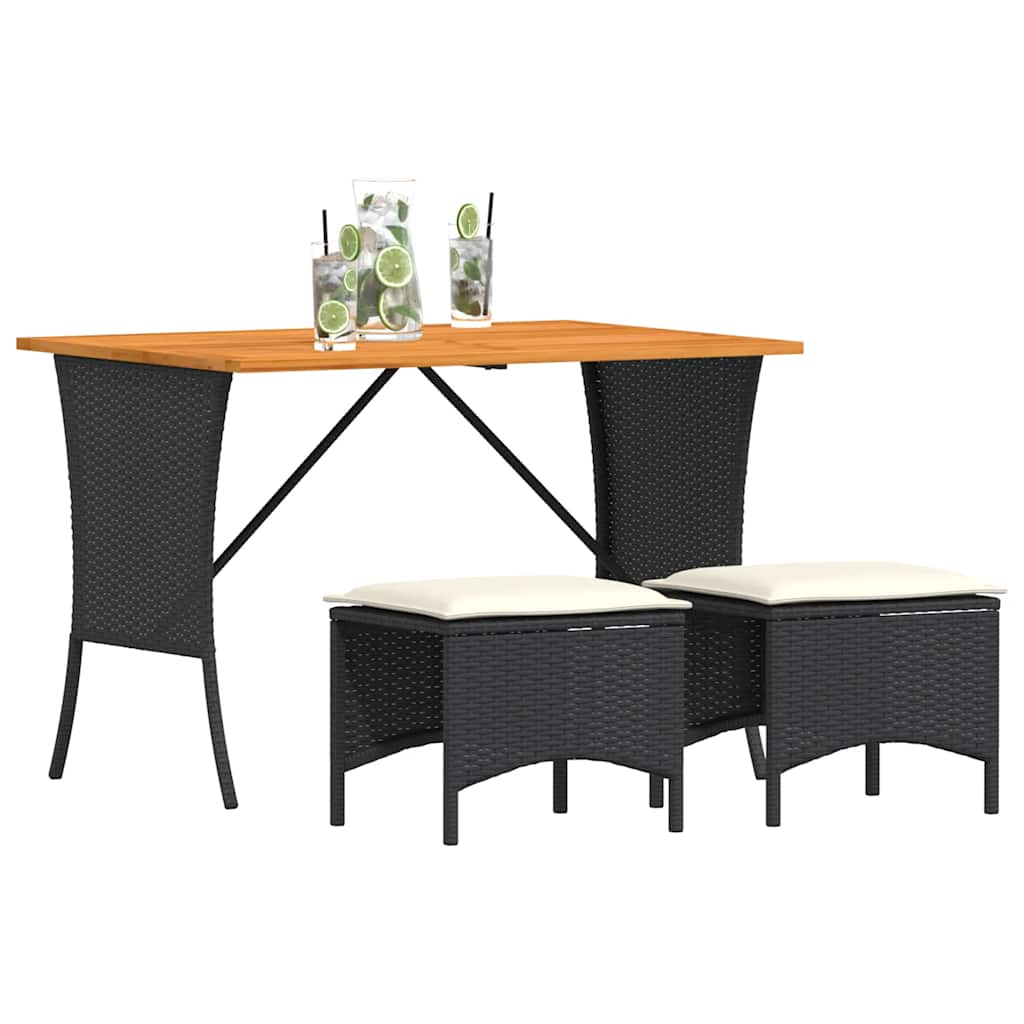 vidaXL 3-tlg. Garten-Essgruppe mit Kissen Schwarz Poly Rattan