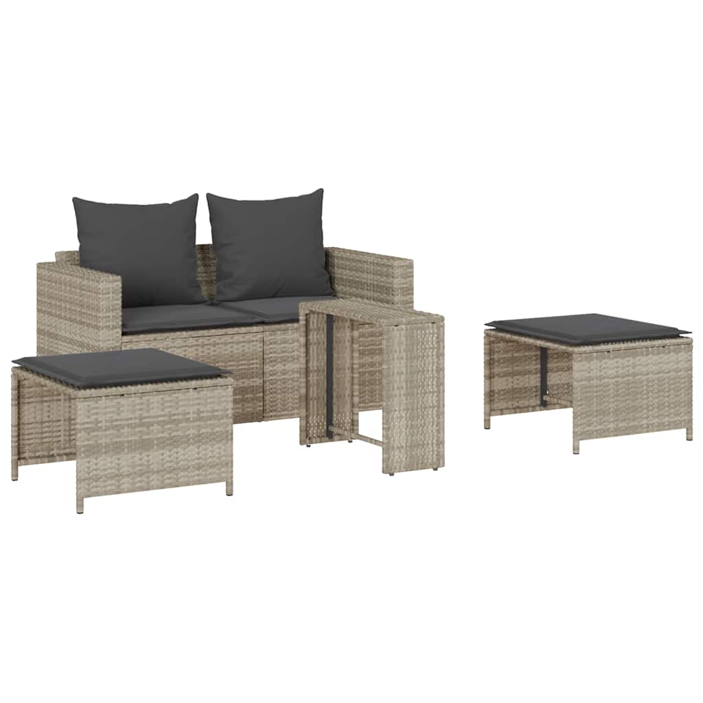 vidaXL 5tlg. Garten-Sofagarnitur Kissen Stapelbar Hellgrau Poly Rattan