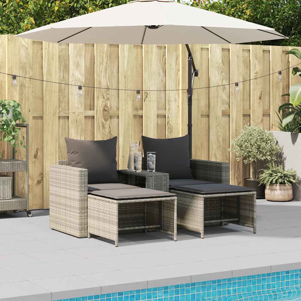 vidaXL 5tlg. Garten-Sofagarnitur Kissen Stapelbar Hellgrau Poly Rattan