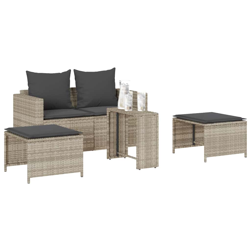vidaXL 5tlg. Garten-Sofagarnitur Kissen Stapelbar Hellgrau Poly Rattan