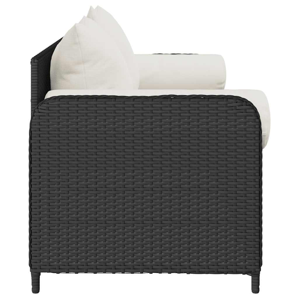 vidaXL Gartensofa mit Kissen 3-Sitzer Schwarz Poly Rattan