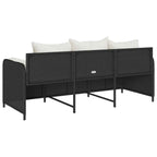 vidaXL Gartensofa mit Kissen 3-Sitzer Schwarz Poly Rattan
