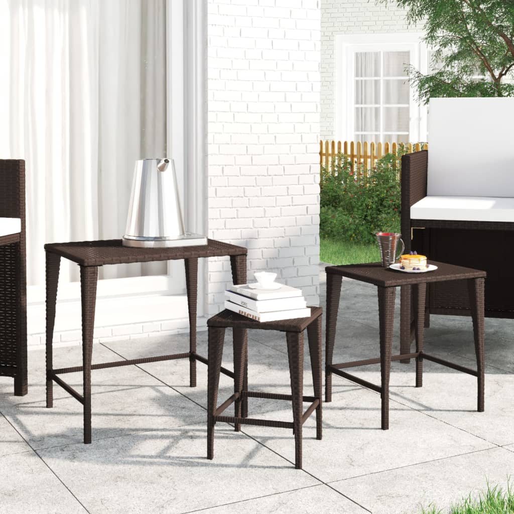 vidaXL Garten-Satztische 3 Stk. Schwarz Poly Rattan