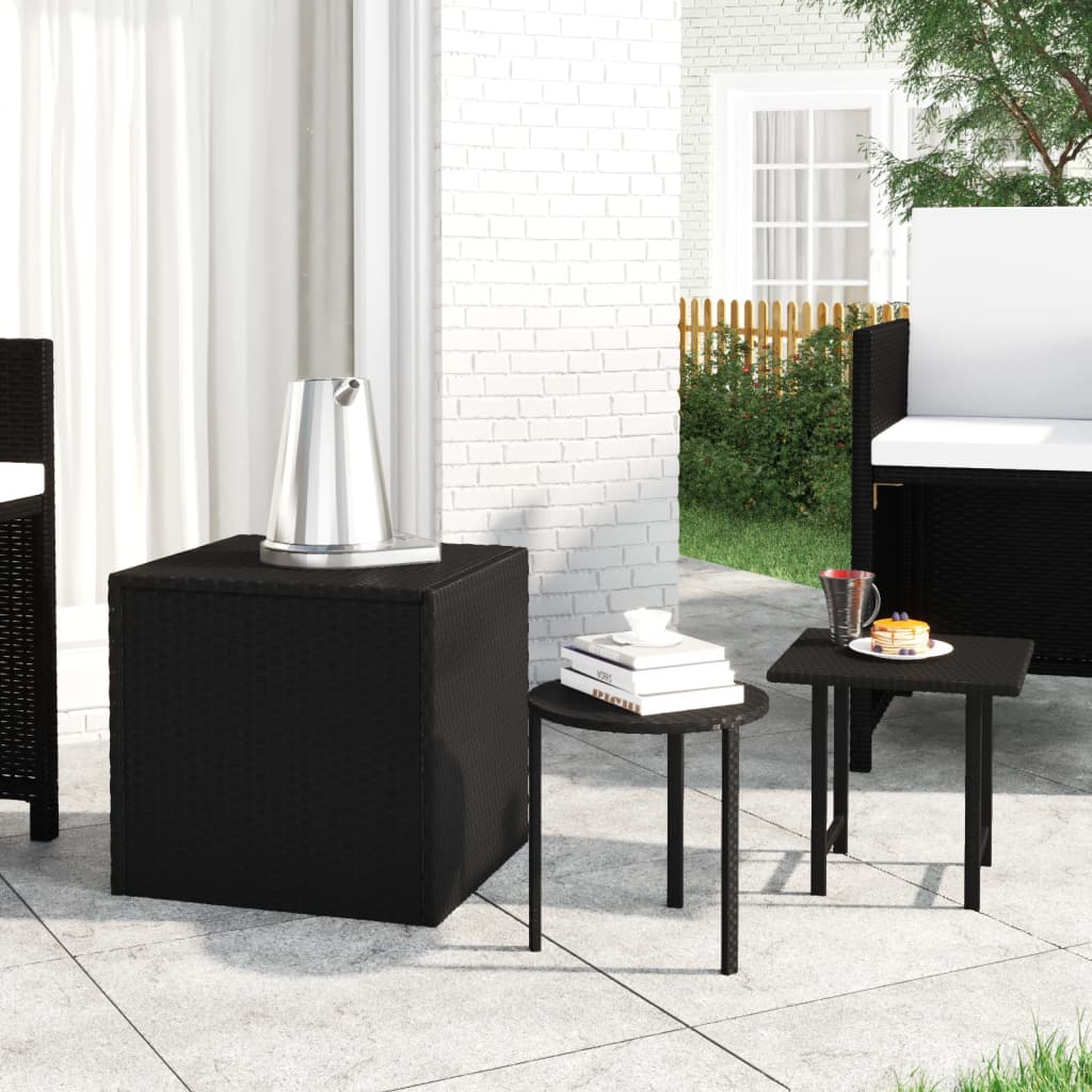 vidaXL Garten-Beistelltische 3 Stk. Schwarz Poly Rattan