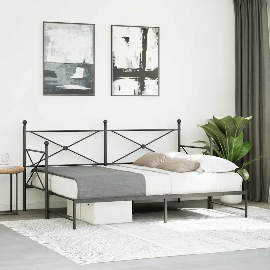 vidaXL Tagesbett Ausziehbar ohne Matratze Schwarz 75x190 cm Stahl