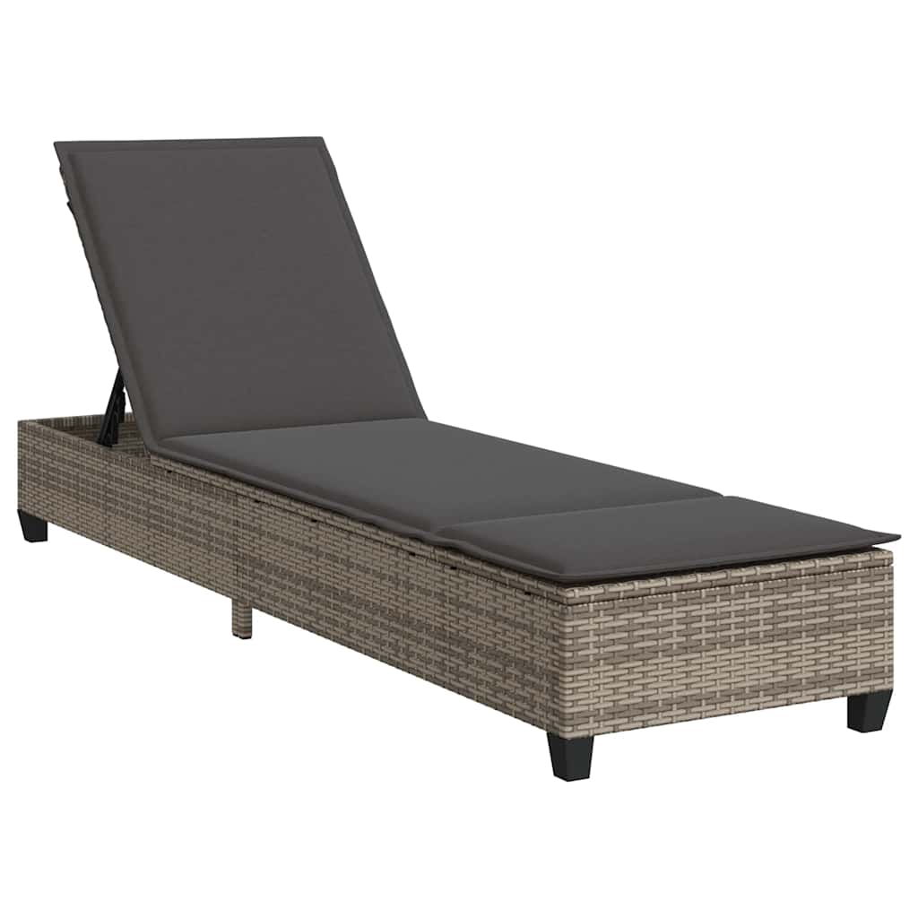 vidaXL Sonnenliege mit Auflagen Grau 55x200x25,5cm Poly Rattan