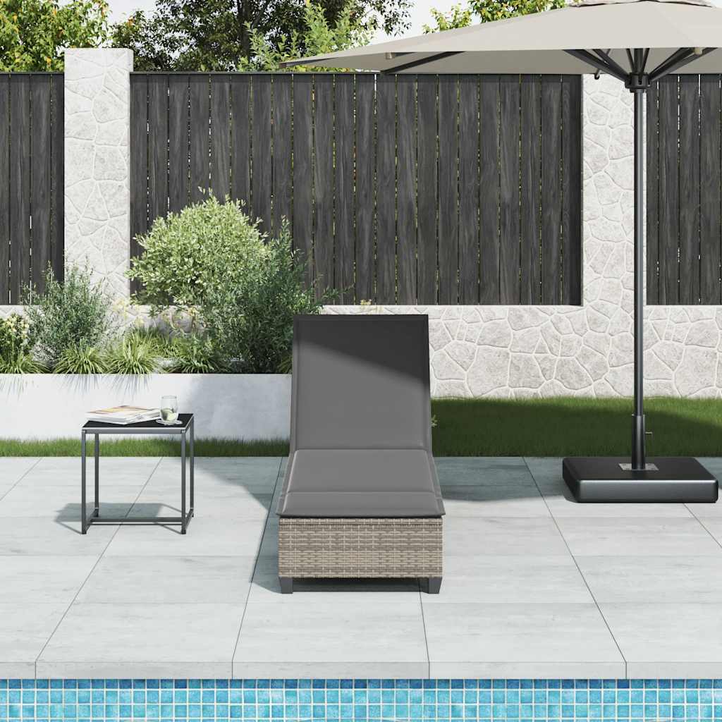 vidaXL Sonnenliege mit Auflagen Grau 55x200x25,5cm Poly Rattan
